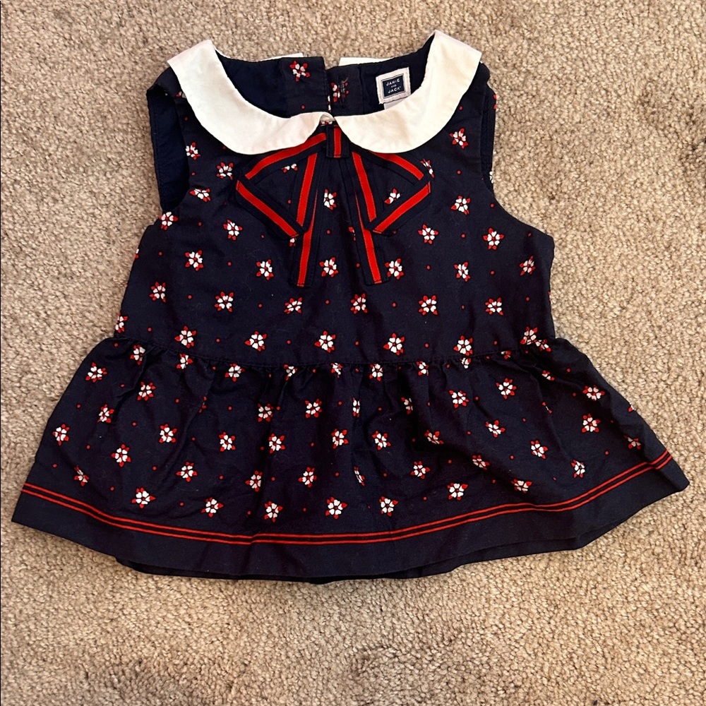 Janie and Jack Navy Blouse with Red Floral Accents